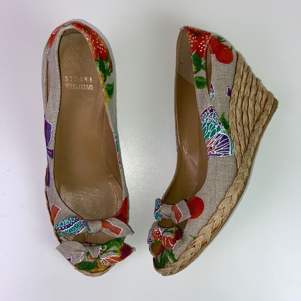 Stuart Weitzman l Floral Print Espadrille Wedges Size 8.5M